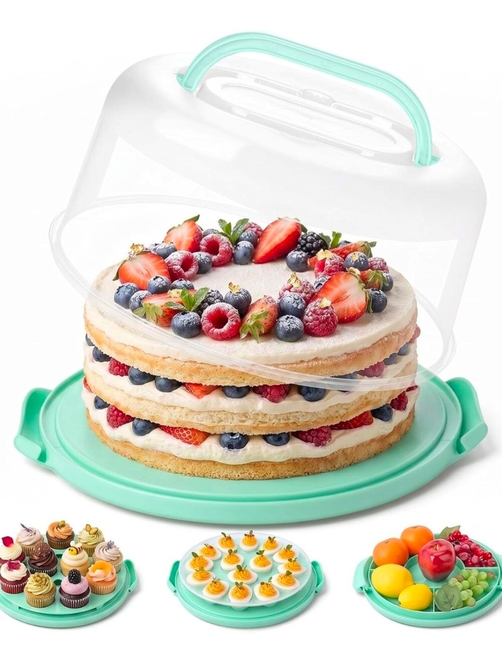HANSGO Cake Carrier with Lid, Handles, and Extra Storage for Desserts